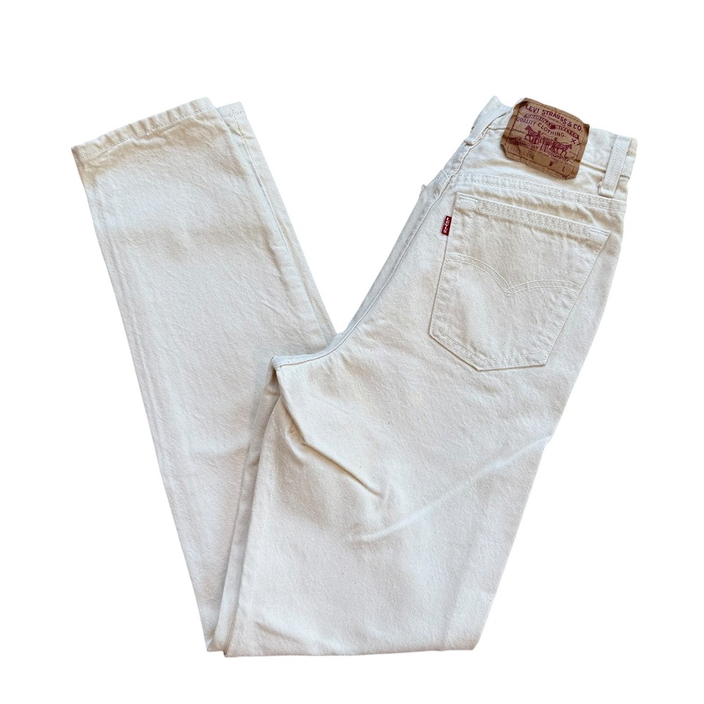Vintage Levis 17501-0652 High Waisted Cream‎ Jeans Made in USA Size 7 Button Fly